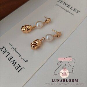 S925 Sterling Silver 18K Gold-Plated Natural Freshwater Pearl Earrings